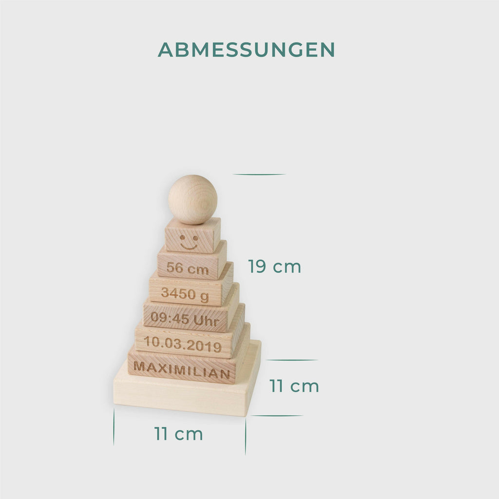 Stapelturm für Baby personalsiert - Gravur mit Namen -Steckspiel mit 7 Elementen - Holz, Natur, Groß - Image 5