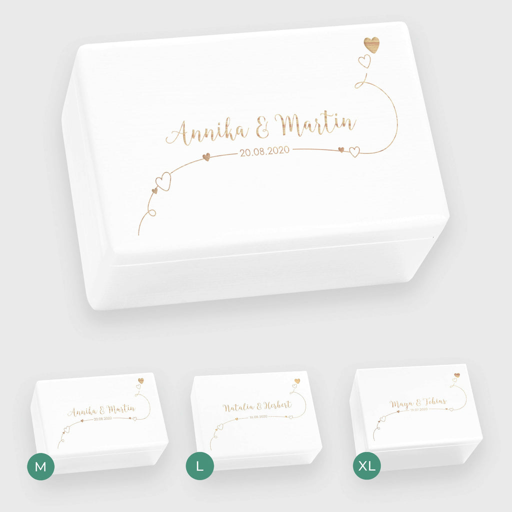 Erinnerungsbox zur Hochzeit - Willich - Hochzeitskiste personalisiert mit Gravur - Holzkiste Weiß, FSC® - Image 5