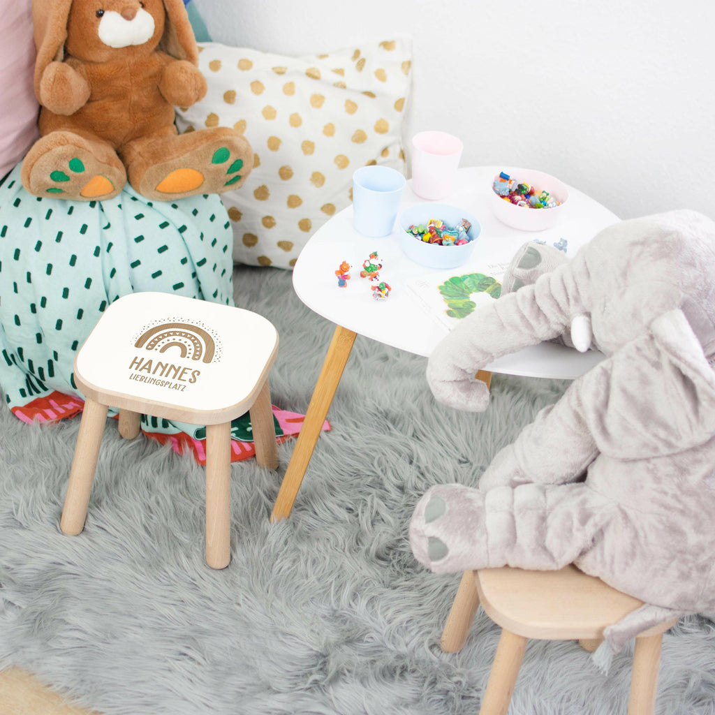 Kinderhocker aus Holz personalisiert - Druck mit Namen - Regenbogen Sitzhocker für Kinder - Weiß - Image 5