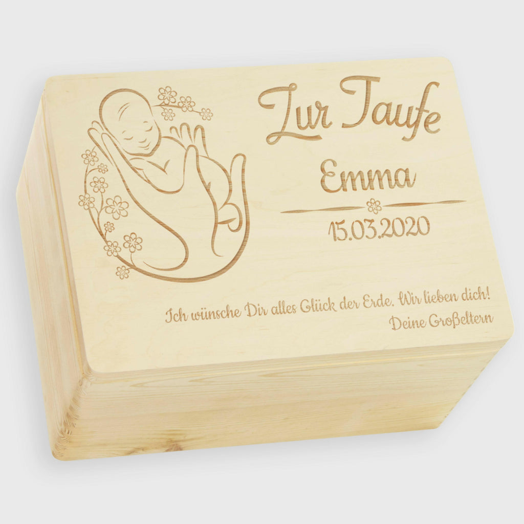 Personalisierte Erinnerungsbox als Taufgeschenk - Blumenbaby - Holzkiste, Natur, FSC® - Image 11