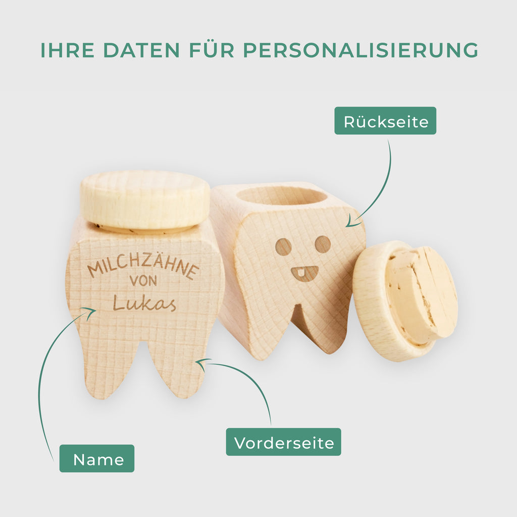 Personalisierte Milchzahndose mit Namen - Zahndose mit Gravur als Zahn aus Holz | Zahnfee Geschenk für Jungen & Mädchen - Milchzahnbox & Zahnbox.