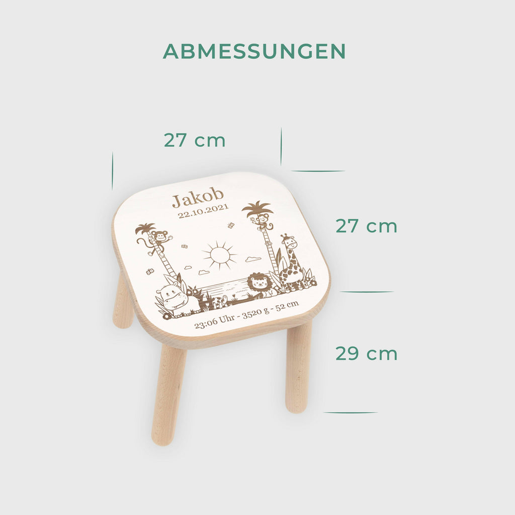 Kinderhocker aus Holz personalisiert - Druck mit Namen - Dschungel Sitzhocker für Kinder - Weiß - Image 5