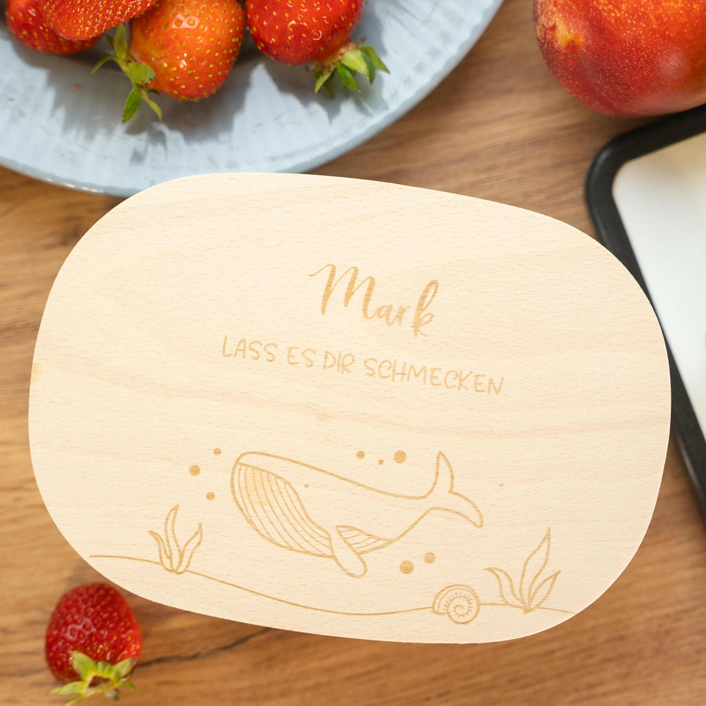 Personalisierte Brotdose Jungen & Mädchen - Edelstahl Lunchbox für Kinder mit Holzdeckel - Wal Motiv - Ocean Serie - Image 5