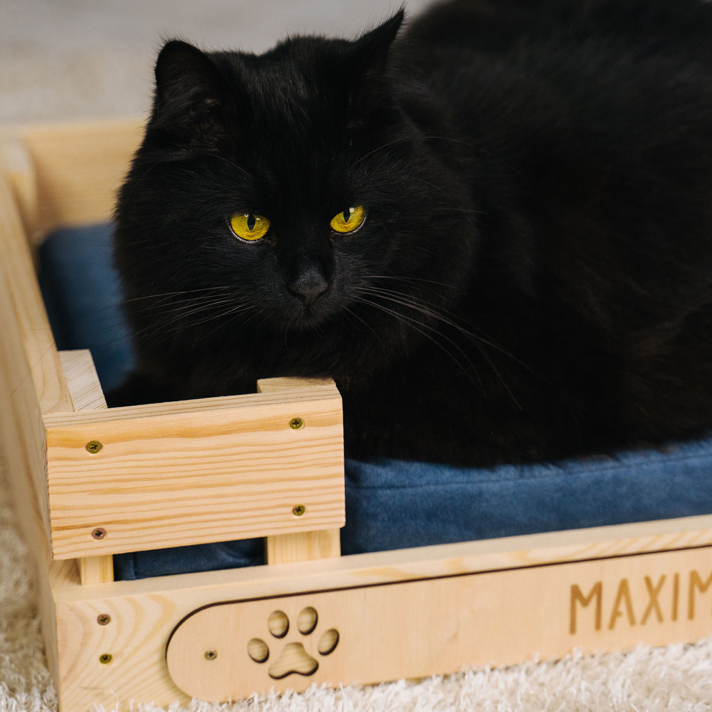 Katzenbett mit Namen Personalisiert - Name als Gravur - Katzensofa für große, kleine Katzen - Blau - Image 6