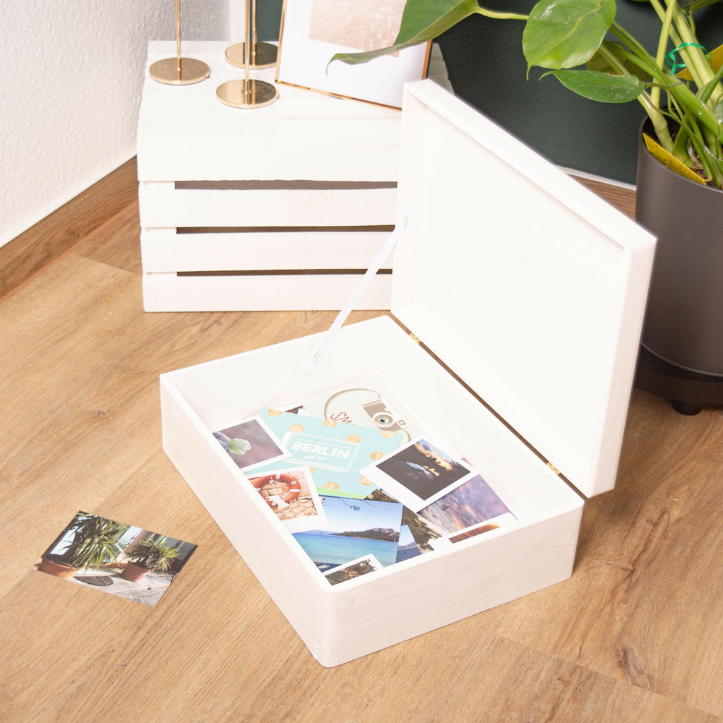 Erinnerungsbox zur Hochzeit - Willich - Hochzeitskiste personalisiert mit Gravur - Holzkiste Weiß, FSC® - Image 9