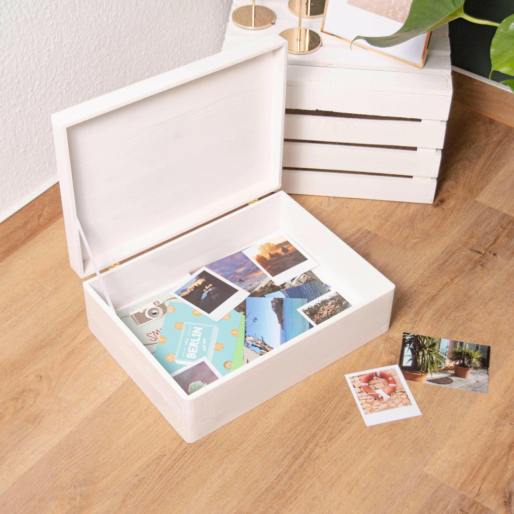 Erinnerungsbox zur Hochzeit - Florale Raute - Hochzeitskiste personalisiert mit Gravur - Holzkiste Weiß, FSC® - Image 8
