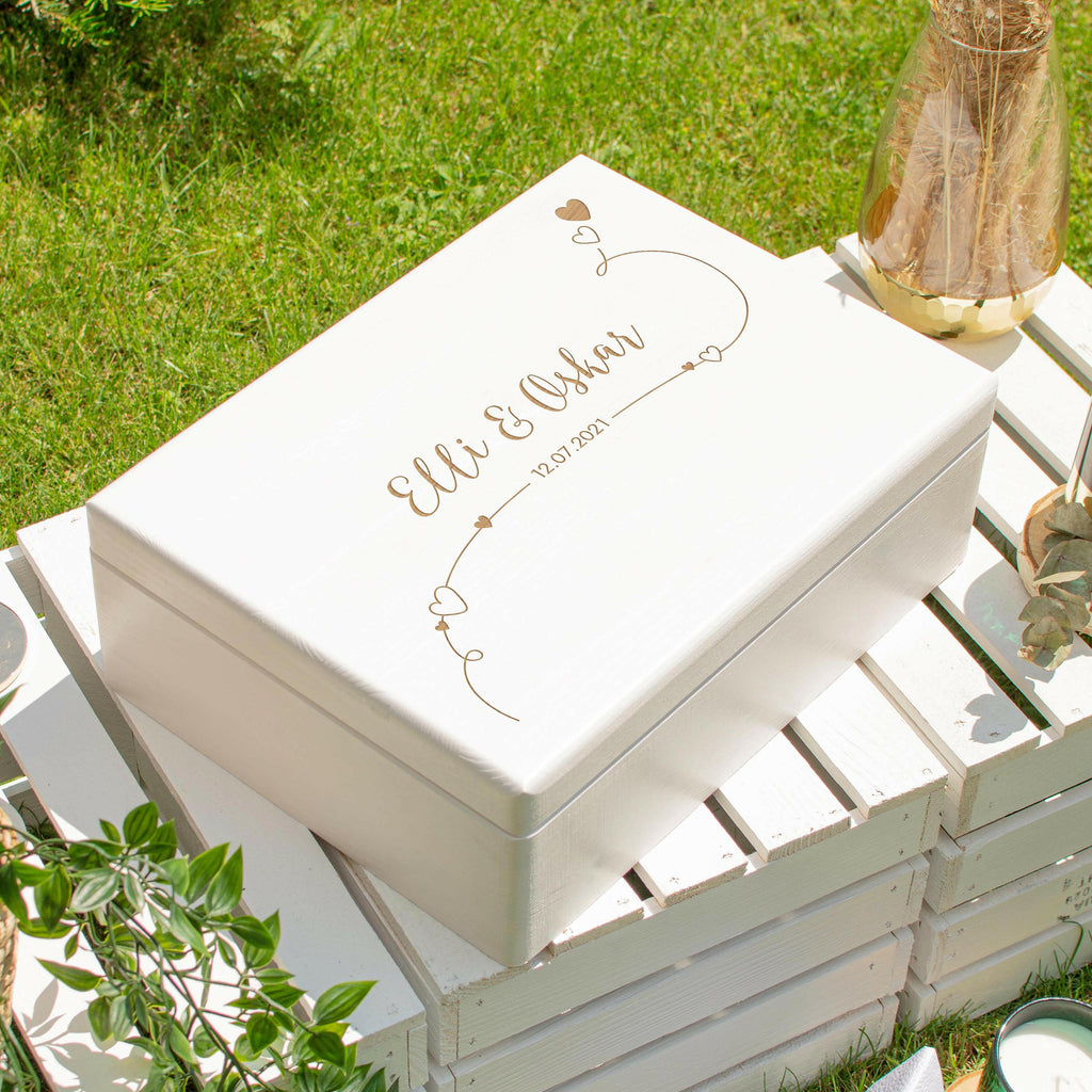 Erinnerungsbox zur Hochzeit - Willich - Hochzeitskiste personalisiert mit Gravur - Holzkiste Weiß, FSC® - Image 8