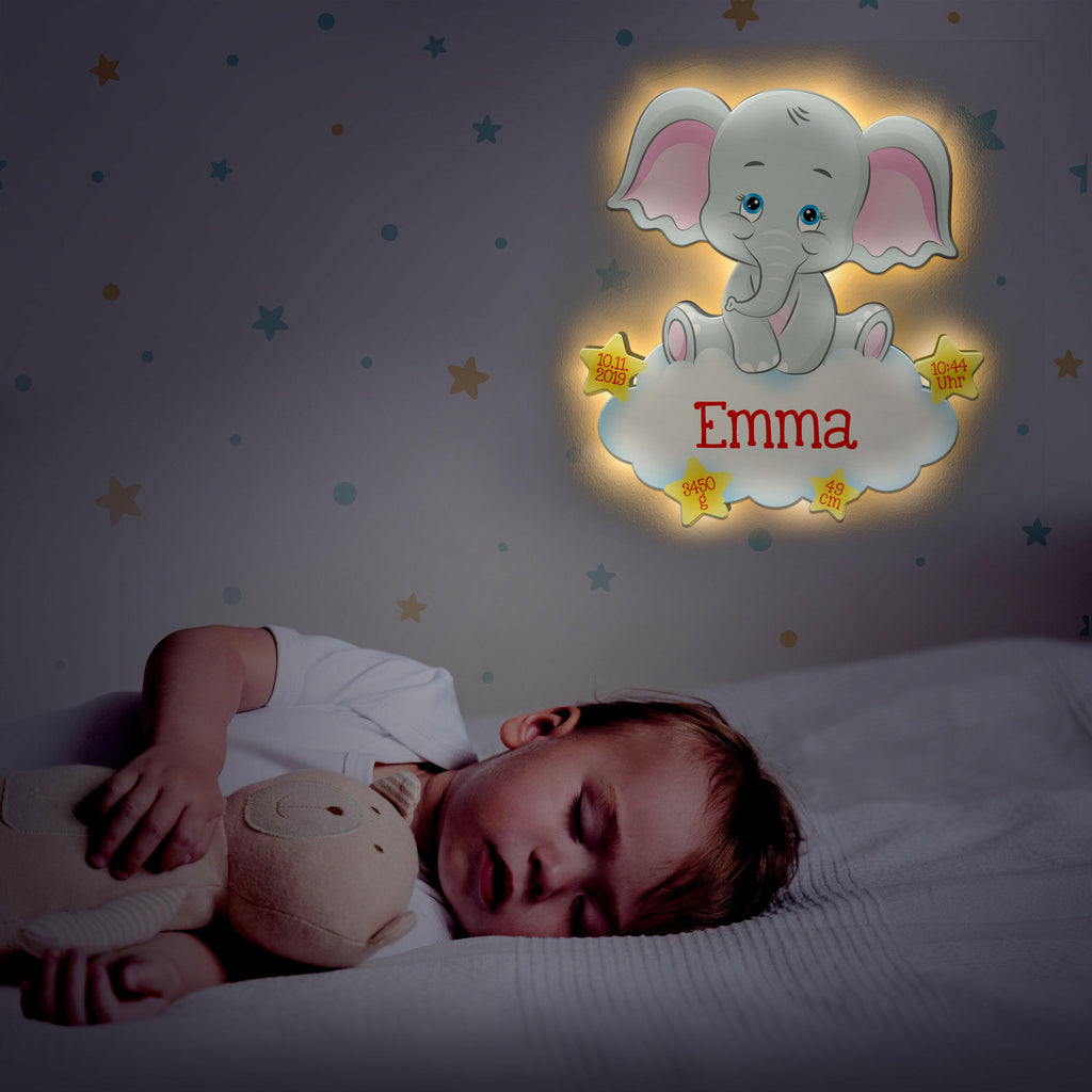 Schlummerlicht Baby mit Namen - Kinder Nachtlicht Personalisiert - Elefant - Image 4