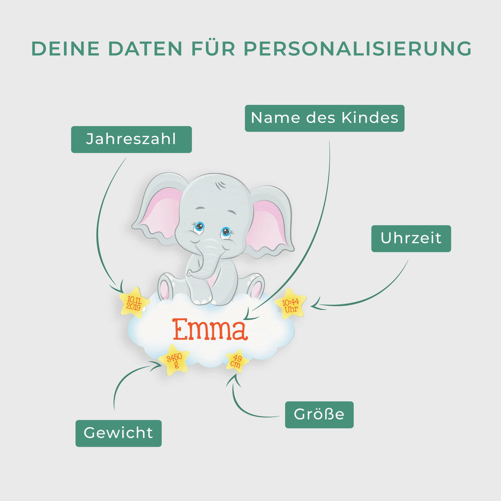 Schlummerlicht Baby mit Namen - Kinder Nachtlicht Personalisiert - Elefant - Image 3