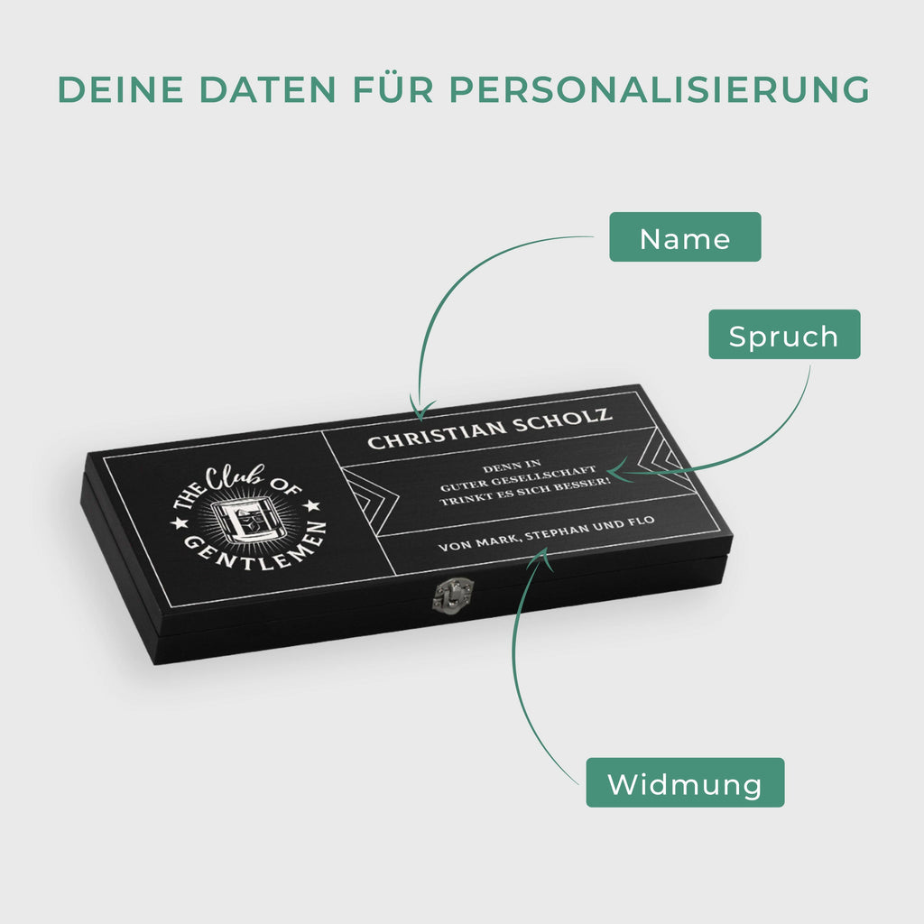 Whisky Geschenkset - Personalisiert - Whiskysteine & Untersetzer - Gentleman Club Motiv - Image 6