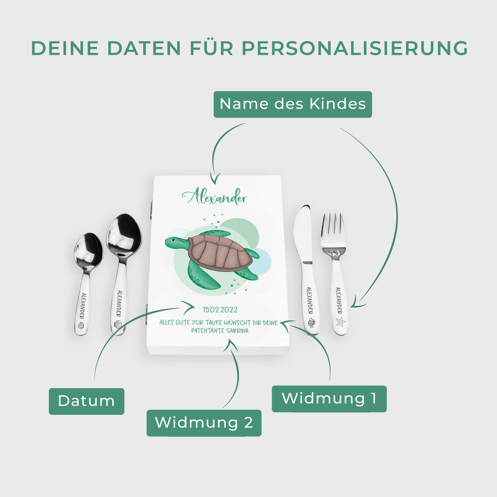 Kinderbesteck personalisiert mit Namen - Besteckset Schildkröte Motiv - Image 3