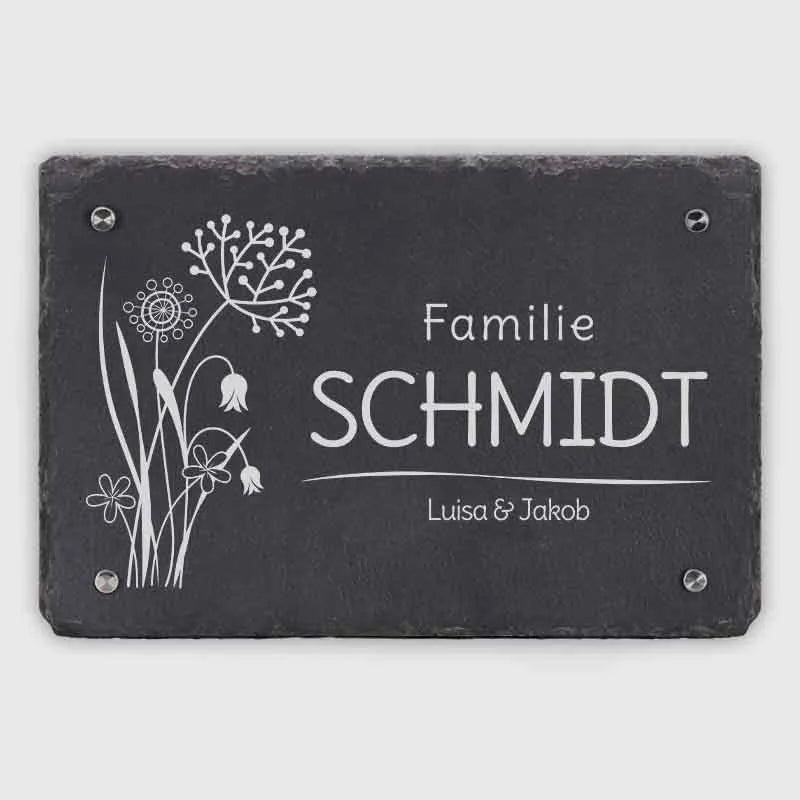 Türschild Personalisiert - Druck mit Name & Familie - Hausschild Blumen - Image 1