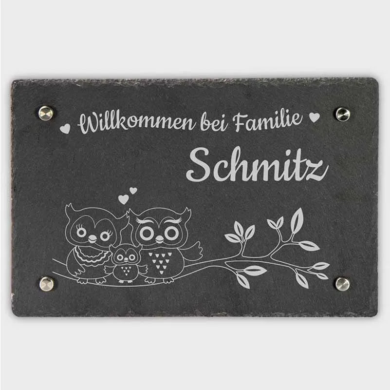 Türschild Personalisiert - Druck mit Name & Familie - Hausschild Eulen - Image 1