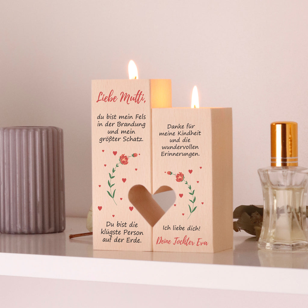 Personalisierter Kerzenständer für Mama - Floral, FSC® - Image 9