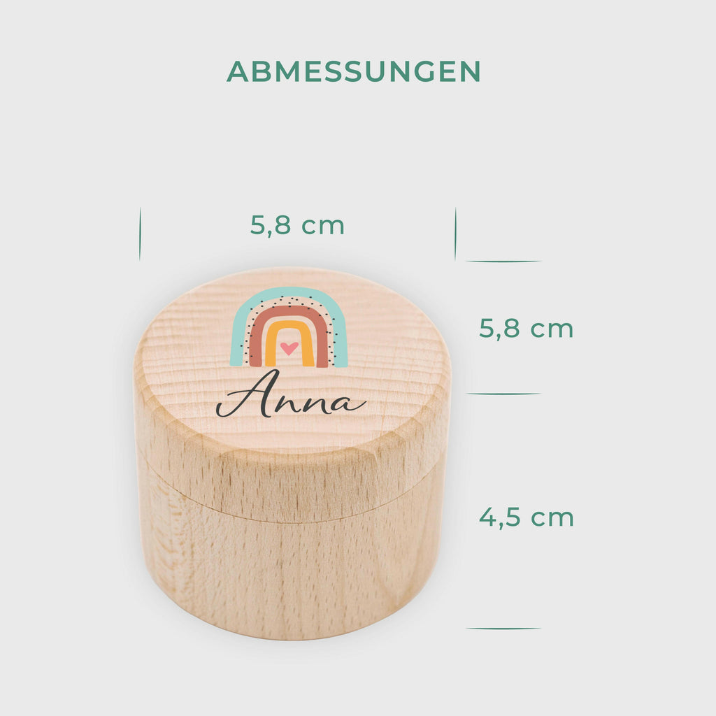 Personalisierte Milchzahndose aus Lindenholz mit Namen - Zahnbox für Kinder - Regenbogen Motiv - Image 3