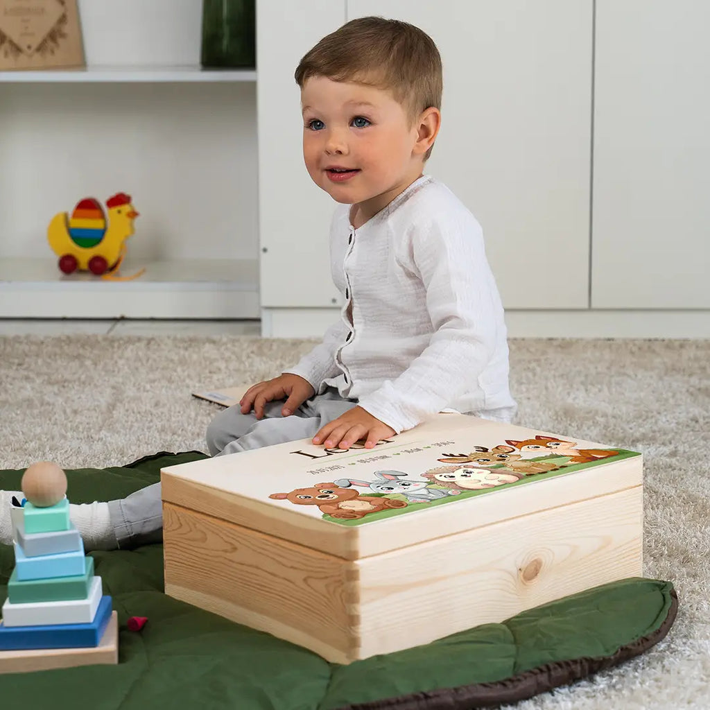 Erinnerungsbox für Baby - Waldtiere - Holzkiste zur Geburt - Natur, FSC® - Image 4