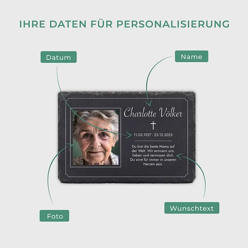 Personalisierte Grabplatte als Grabschmuck mit Wunschtext & Foto - Speicher - Image 5