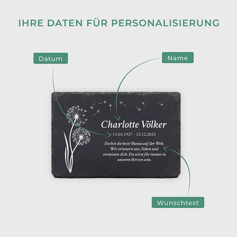 Personalisierte Grabplatte als Grabschmuck mit Wunschtext - Pusteblume - Image 5