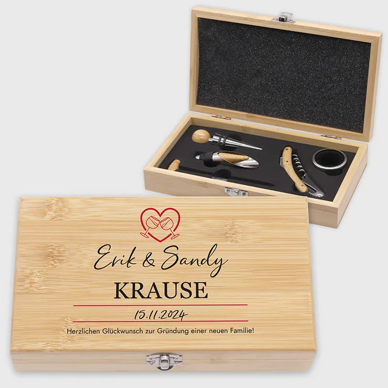 5er Weinzubehörset als Sommelier Set mit Geschenkbox Personalisiert - Liebespaar - Image 1