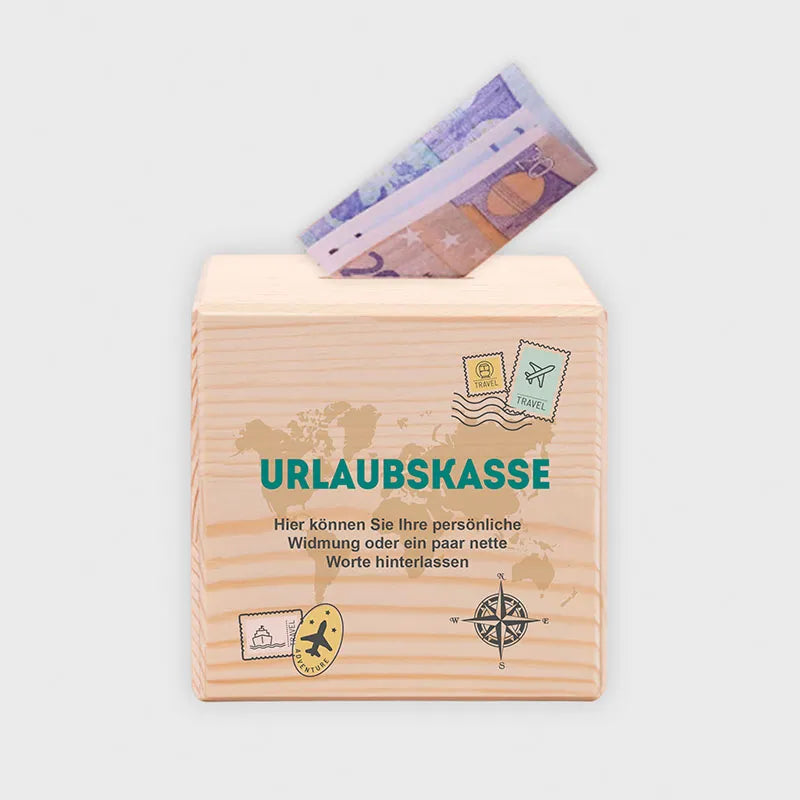 Spardose Personalisiert mit Wunschtext - Urlaubskasse - Image 1