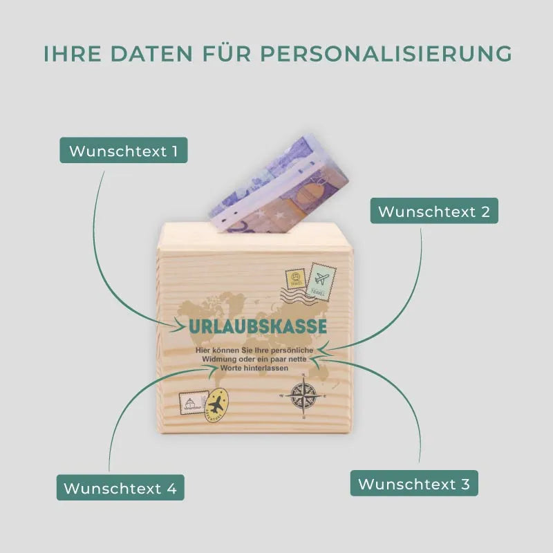 Spardose Personalisiert mit Wunschtext - Urlaubskasse - Image 3