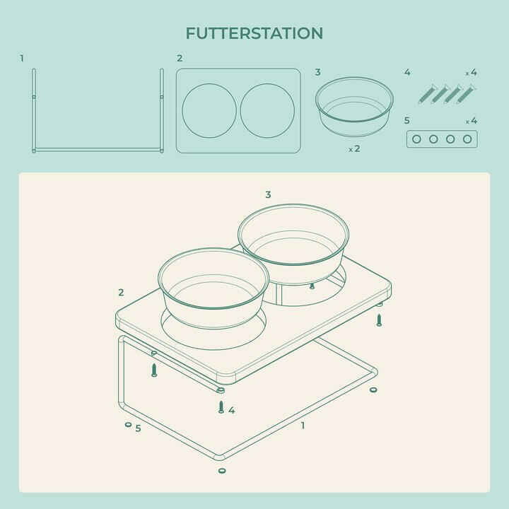 Futterstation für Hund & Katze - Personalisiert - mit Metallgestell - Weiß.