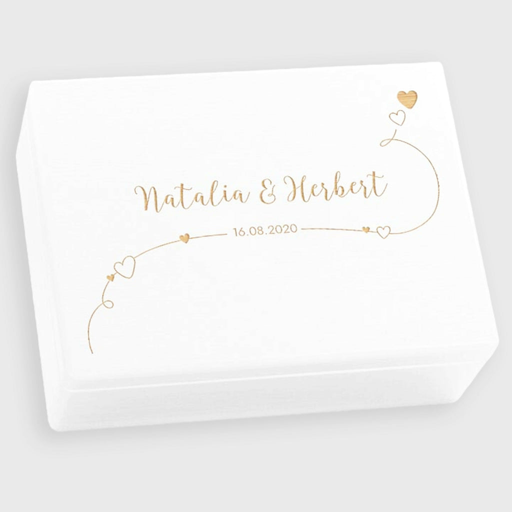 Erinnerungsbox zur Hochzeit - Willich - Hochzeitskiste personalisiert mit Gravur - Holzkiste Weiß, FSC® - Image 10