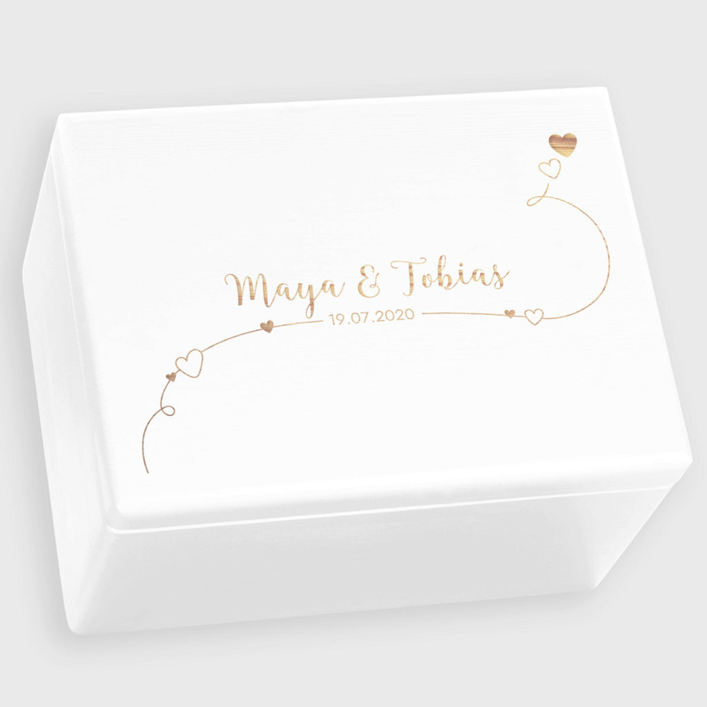 Erinnerungsbox zur Hochzeit - Willich - Hochzeitskiste personalisiert mit Gravur - Holzkiste Weiß, FSC® - Image 11