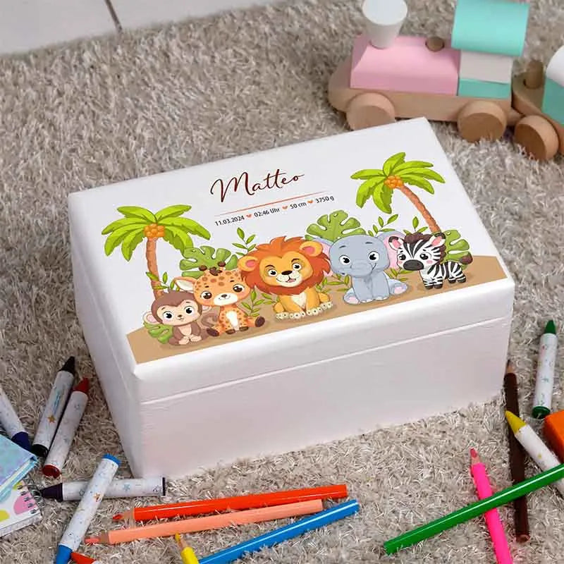 Erinnerungsbox für Baby - Safari - Holzkiste zur Geburt - Image 6