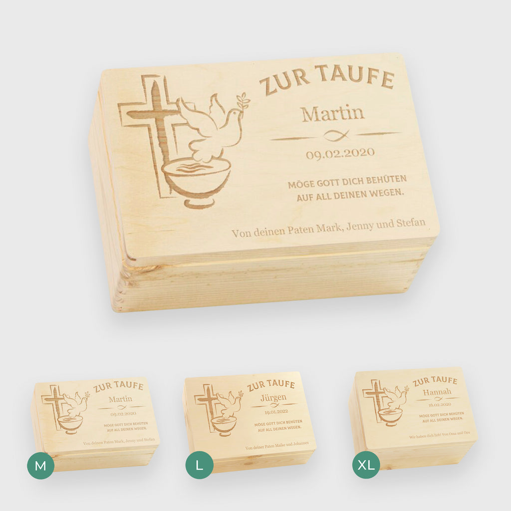 Personalisierte Erinnerungsbox als Taufgeschenk - Friedenstaube - Natur, FSC® - Image 7